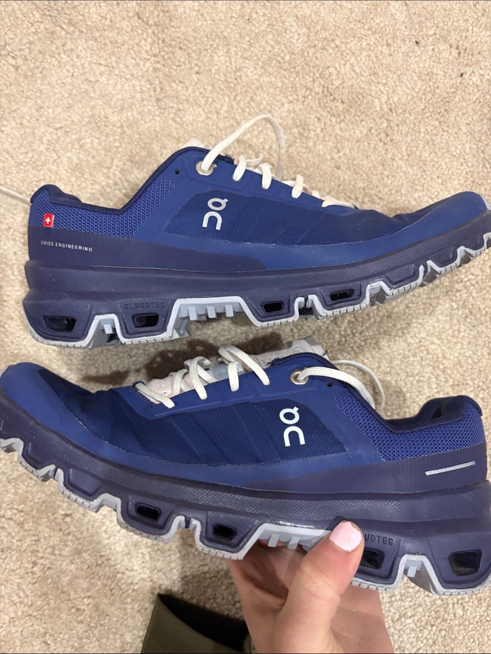 On Cloud Running Shoes for Women in Navy with Light Pink Accents